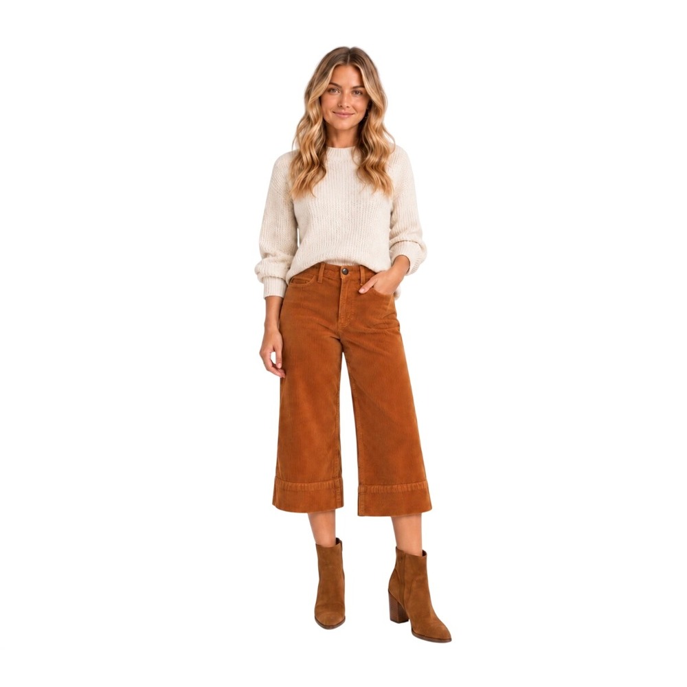 Madewell Emmett Wide Leg Crop Pants Corduroy Brown Size 27P High Rise Petite